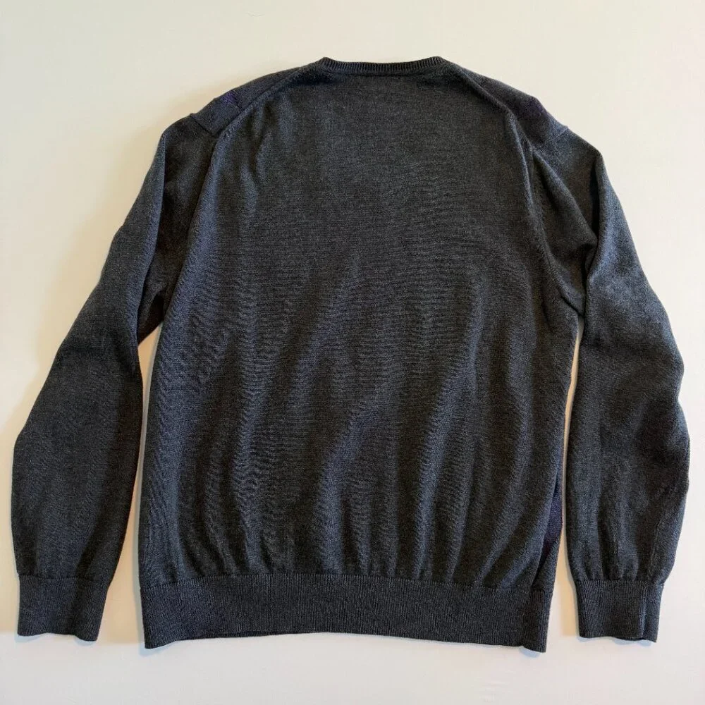 Vintage J FERRAR Cotton Cashmere V Neck Gray Purple Sweater Large